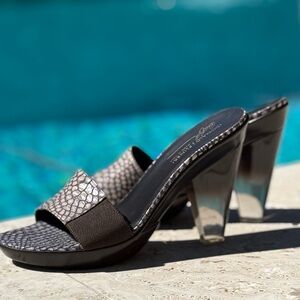 Donald J. Pliner Giana Black and Silver, Lucite Heel